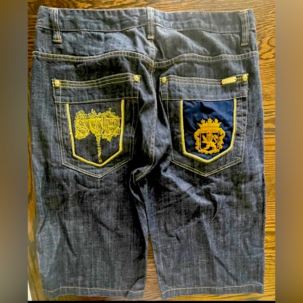 7th38 Men’s Jean Shorts Size 40 Wide Leg With Logos
